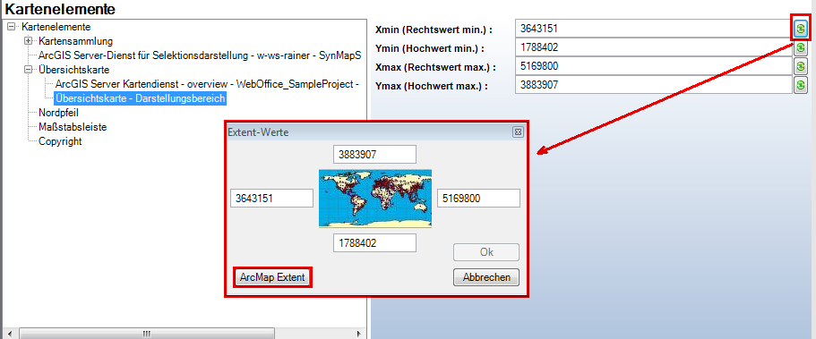 Übernehmen des Darstellungsbereiches aus ArcMap Übernehmen des Darstellungsbereiches aus ArcMap