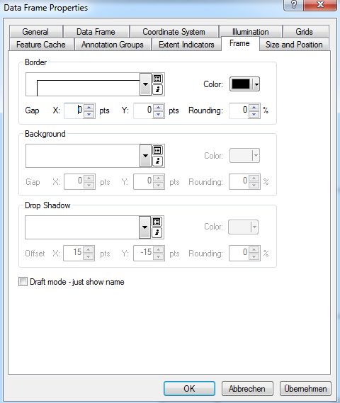 Frame Einstellungen in den Data Frame Properties Frame Einstellungen in den Data Frame Properties