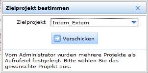Popup - Auswahl des Zielprojekts