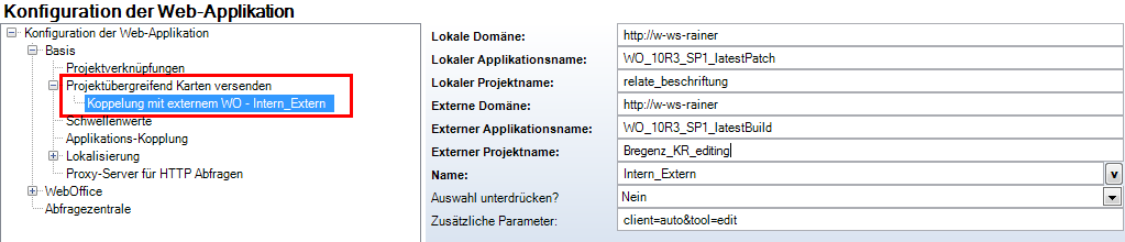 Konfiguration - Projektübergreifende Karten versenden