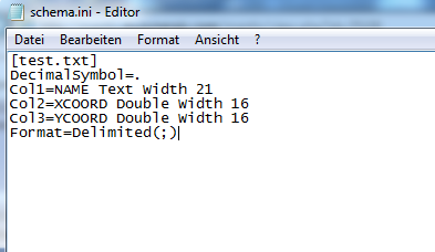 Aufbau der schema.ini-Datei