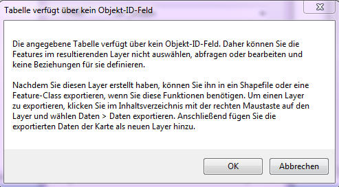Warnmeldung "Tabelle verfügt über kein Objekt-ID-Feld" ignorieren