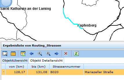Ergebnis einer Selektion auf Routendaten Ergebnis einer Selektion auf Routendaten