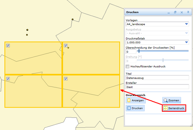 Festlegen des Druckbereichs bei Plot grid (Seriendruck) - WebOffice html Client
