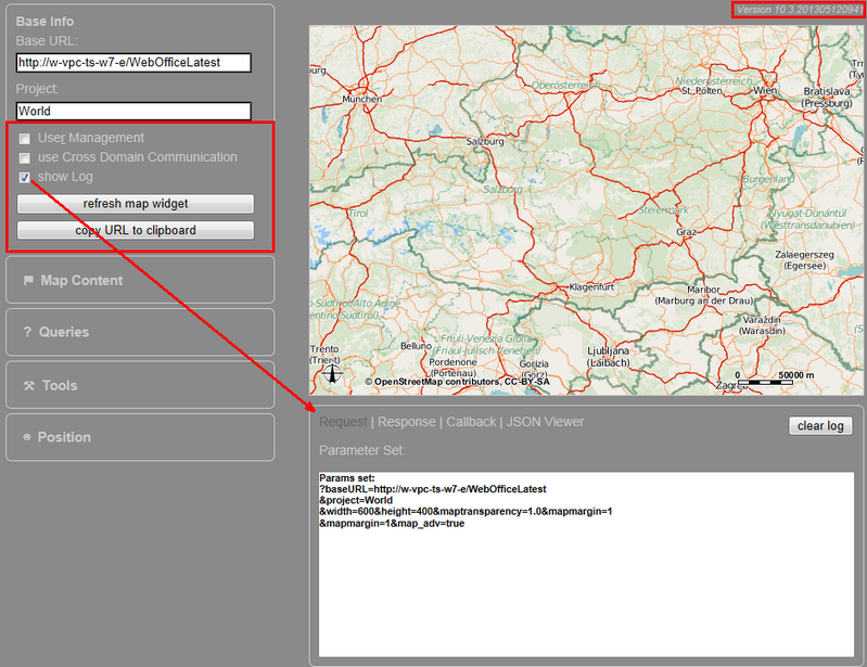 Aufruf des WebOffice map widget im test container Aufruf des WebOffice map widget im test container