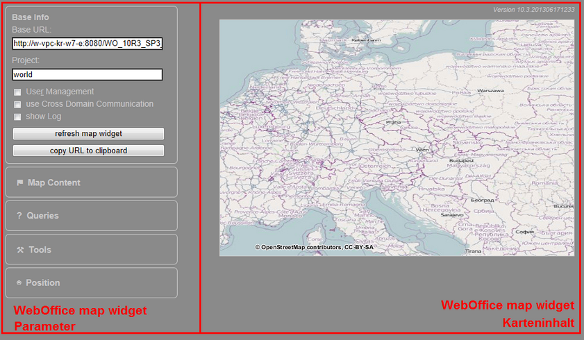 Aufbau des WebOffice map widget test containers Aufbau des WebOffice map widget test containers