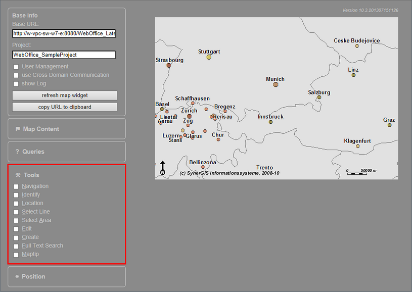 WebOffice map widget test containers - Werkzeuge