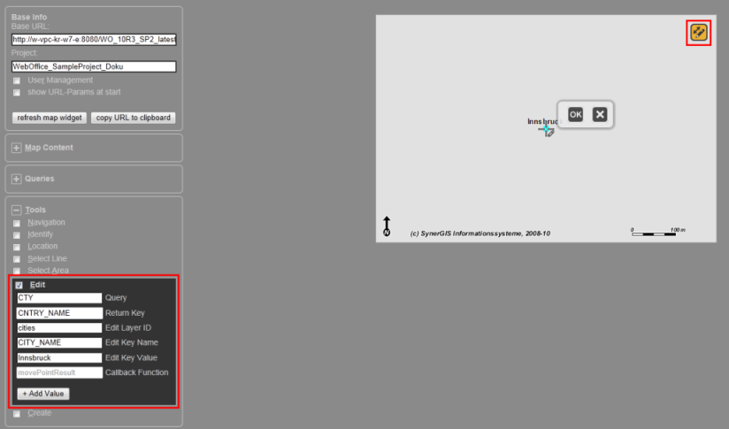WebOffice map widget test container - Edit Tool&nbsp;
