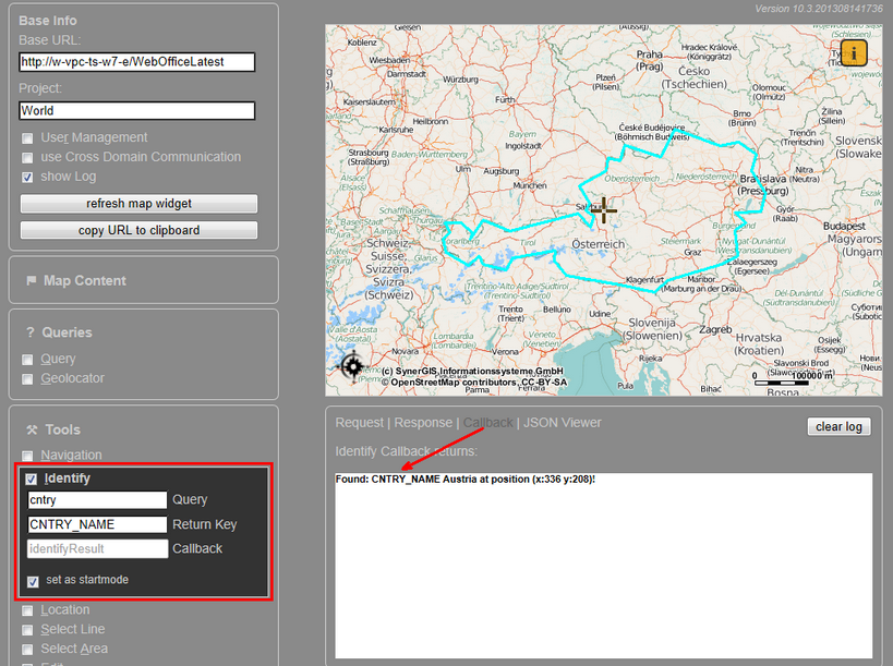 WebOffice map widget test container - Identify Tool&nbsp;