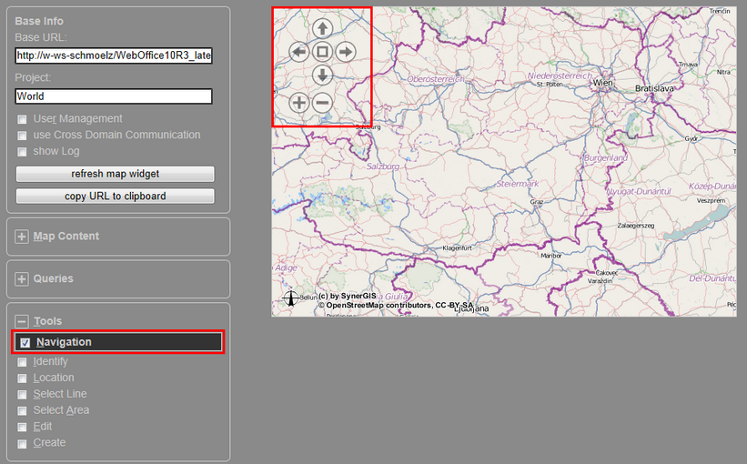WebOffice map widget test container - Navigation Tool