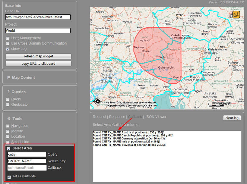 WebOffice map widget test container - Select Area Tool&nbsp;
