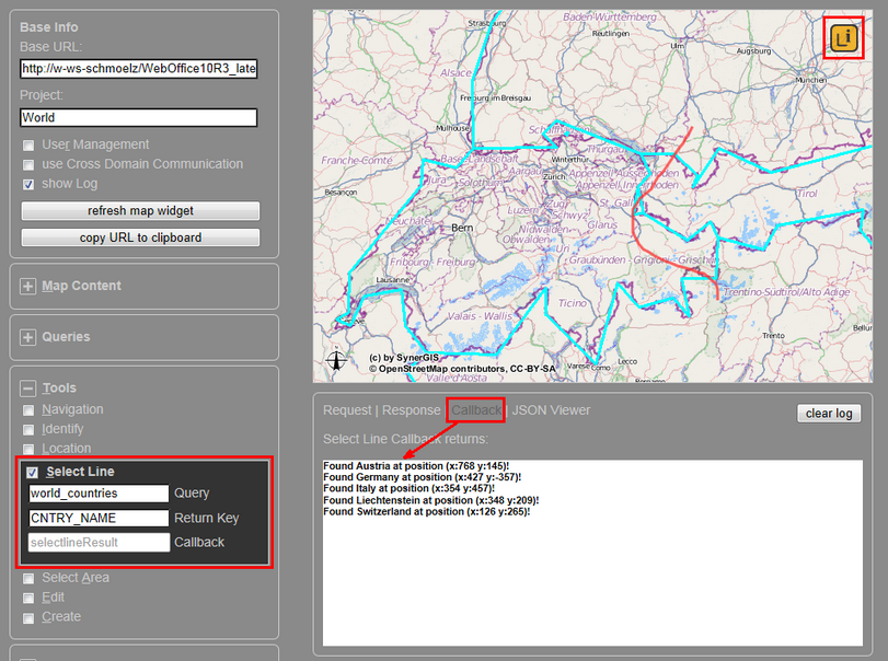 WebOffice map widget test container - Select Line Tool&nbsp;