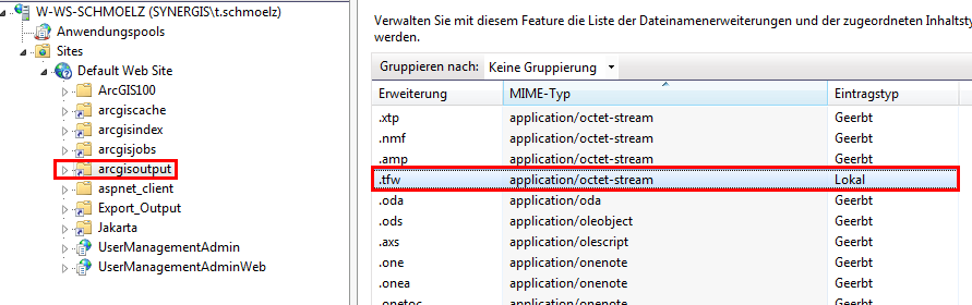 MIME-Typ Eintrag für .tfw