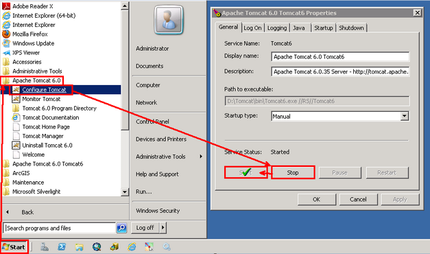 Neustarten von Apache Tomcat mittels Eintrag "Configure Tomcat" im Startmenü Neustarten von Apache Tomcat mittels Eintrag "Configure Tomcat" im Startmenü