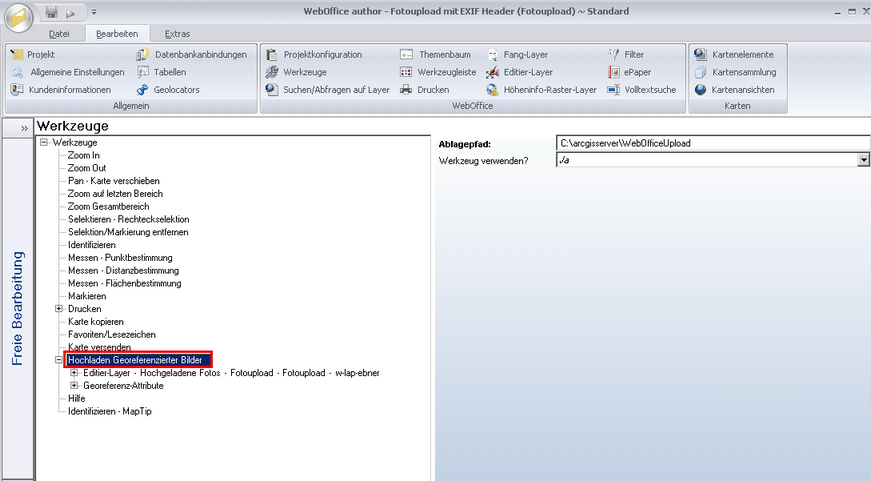 Werkzeug "Hochladen Georeferenzierter Bilder"
