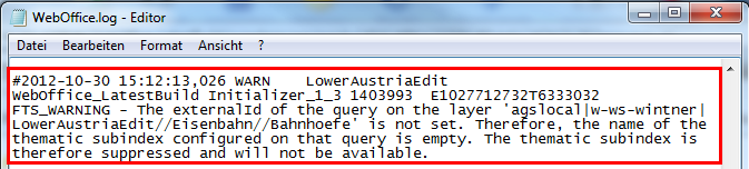 Warnung im WebOffice Log-File