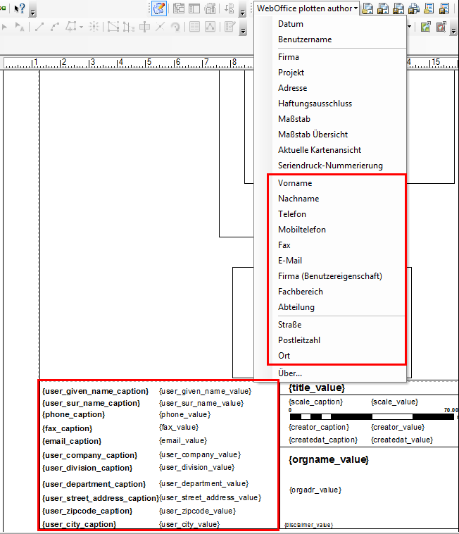 Benutzereigenschaften in das Drucklayout einfügen