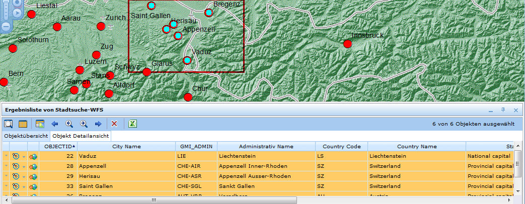 Räumliche Selektion auf WFS Objekte - Ergebnis