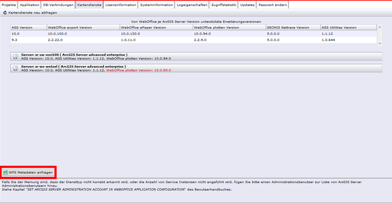 WFS Metadaten unter dem Reiter Kartendienste im Synadmin&nbsp;