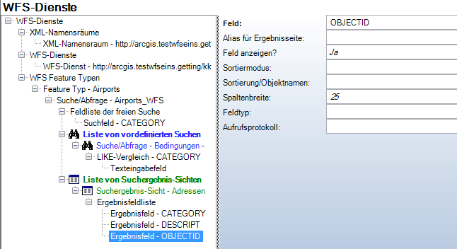 Feldnamen der Ergebnisfelder Feldnamen der Ergebnisfelder