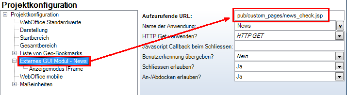 Konfiguration externes GUI-Modul 'news_check.jsp' Konfiguration externes GUI-Modul 'news_check.jsp'