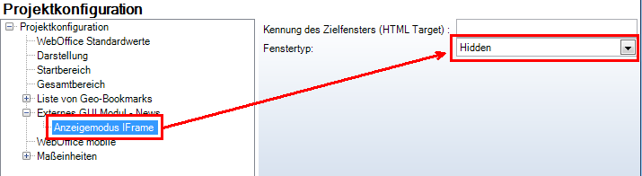 Konfiguration Anzeigemodus IFrame - Fenstertyp 'Hidden' Konfiguration Anzeigemodus IFrame - Fenstertyp 'Hidden'