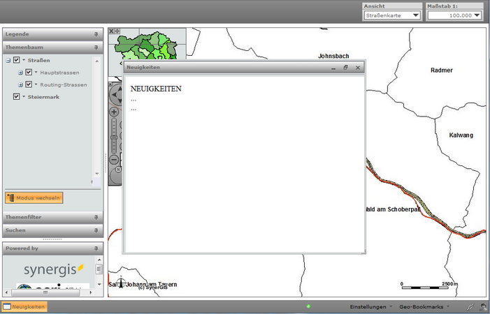Projektaufruf mit einem GUI-Modul, das Neuigkeiten präsentiert Projektaufruf mit einem GUI-Modul, das Neuigkeiten präsentiert