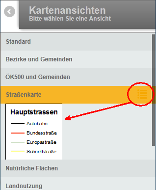 Legende in der Kartenansicht - kleines Display Legende in der Kartenansicht - kleines Display