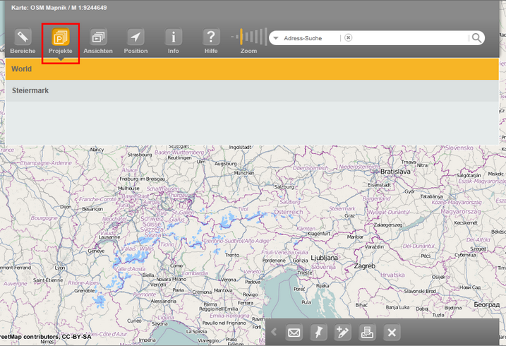 Projektwechsel im WebOffice mobile client