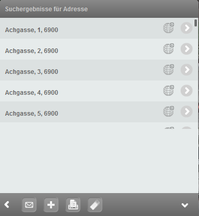 Suchergebnis (Objektübersicht) im WebOffice mobile Client