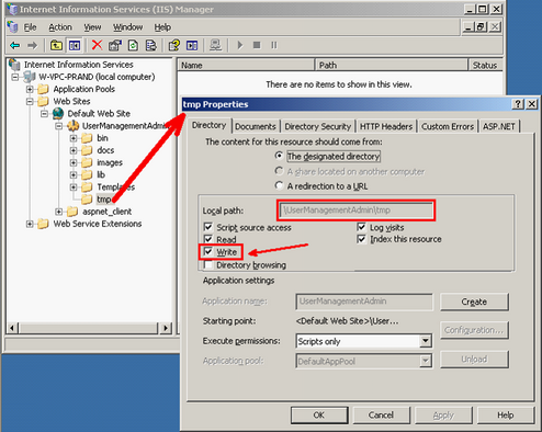 Grant Write access to the "tmp" directory