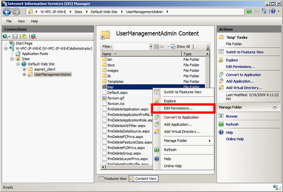 Open properties page for tmp-directory