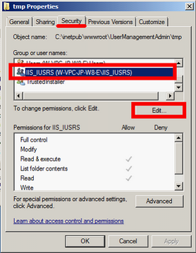Change permissions for IIS_IUSRS