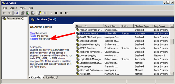Restart IIS Admin Service 