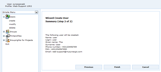 Create a new user - Finish button Create a new user - Finish button