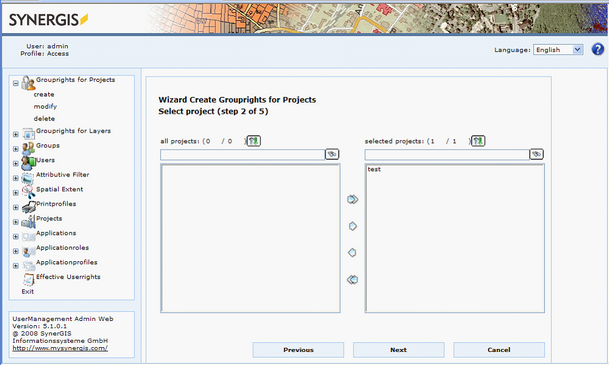 Select project in Grouprights for Projects wizard Select project in Grouprights for Projects wizard