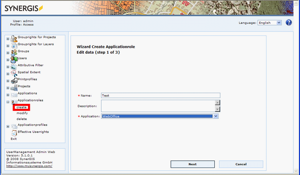 Create Application Role wizard - Specifying Name and Application