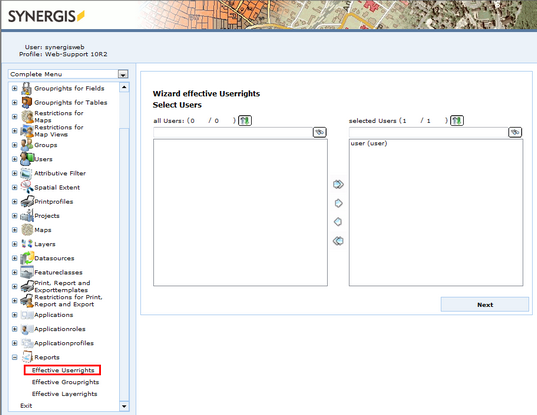 Effective User Rights Report – select groups Effective User Rights Report – select groups