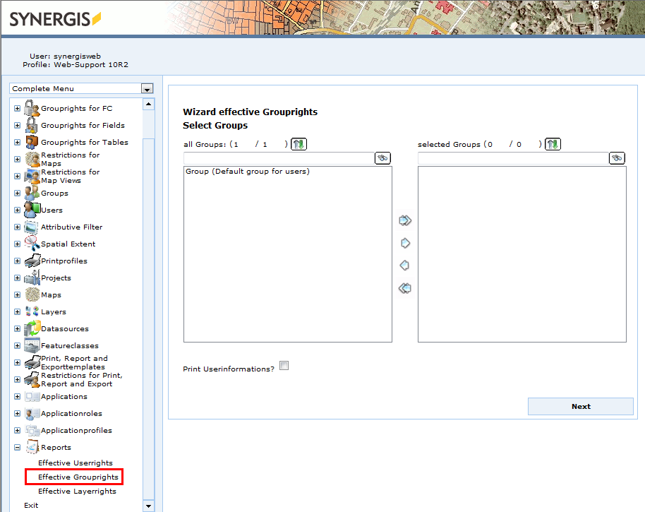Effective Grouprights Report – select groups Effective Grouprights Report – select groups