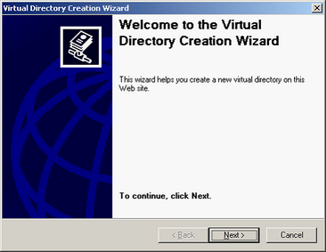 Welcome page of the Virtual Directory Creation Wizard