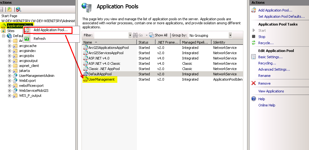 Create new Application Pool in IIS