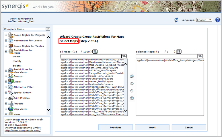 Wizard Create Group Restrictions for Maps - Select Maps (step 2 of 4) Wizard Create Group Restrictions for Maps - Select Maps (step 2 of 4)