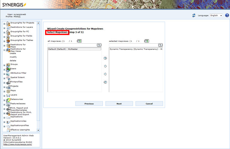 Wizard Create Grouprestrictions for Mapviews - Select Mapviews (step 3 of 5)