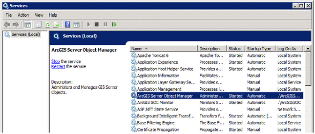 Starting ArcGIS Server Object Manager Starting ArcGIS Server Object Manager