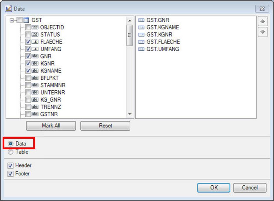 Inserting data as data band Inserting data as data band