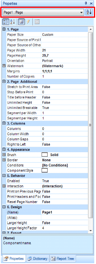 Properties of the page Properties of the page