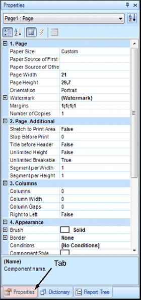 Tab "Properties"