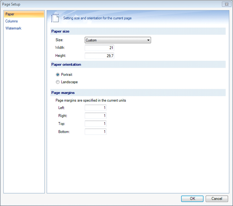 Page Setup Dialog