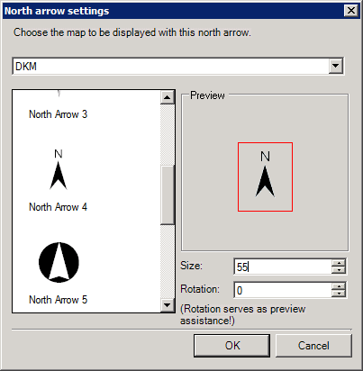 North arrow settings for the DKM feature map North arrow settings for the DKM feature map