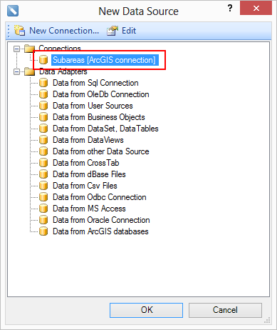 Add data source from ArcGIS connection Add data source from ArcGIS connection